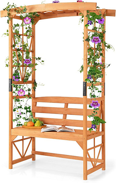 Arche Jardin avec Banc Exterieur, Banc et 2 Treillis pour Plantes Grimpantes