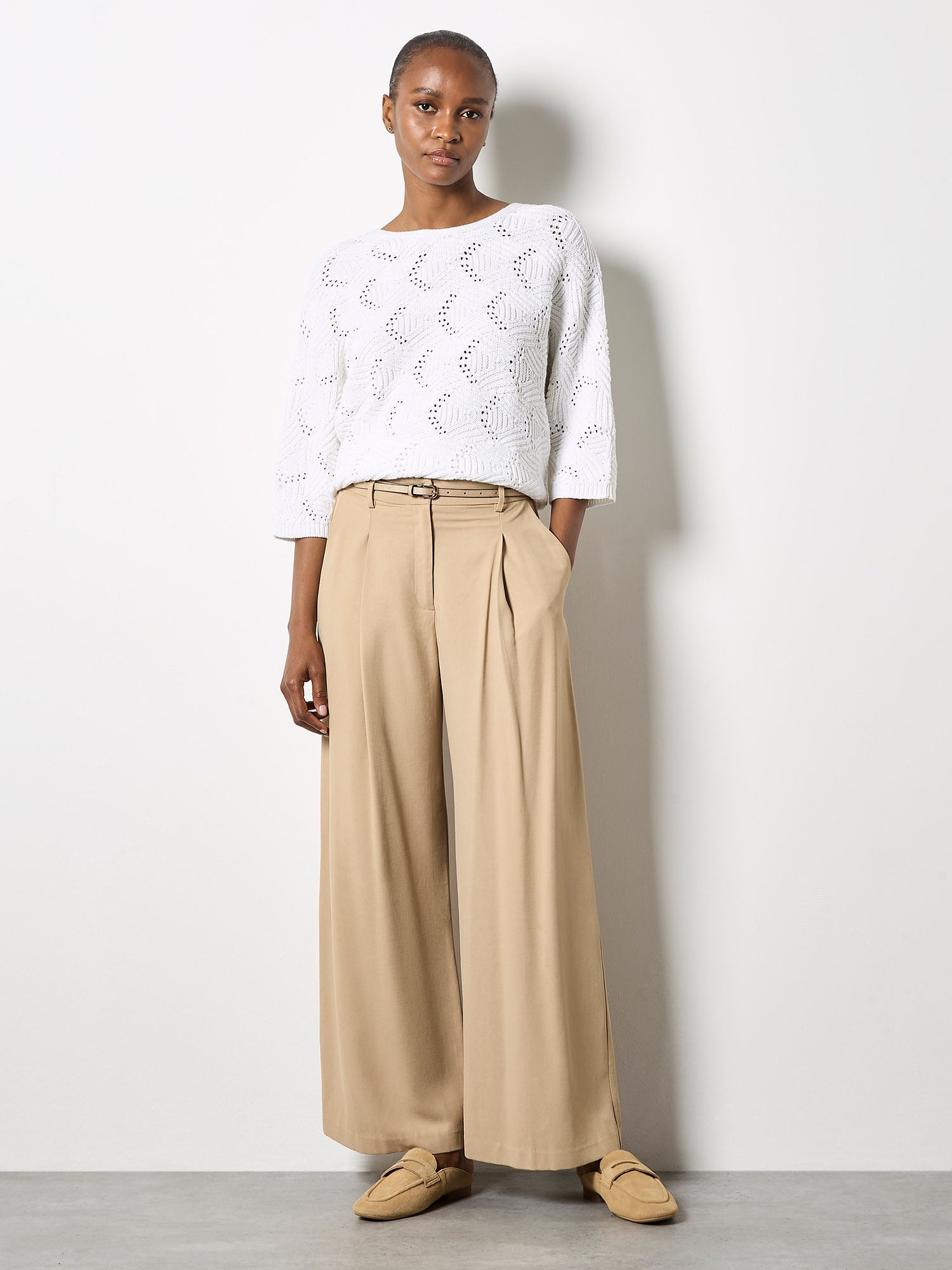 Apricot Textured Pointelle Batwing Jumper