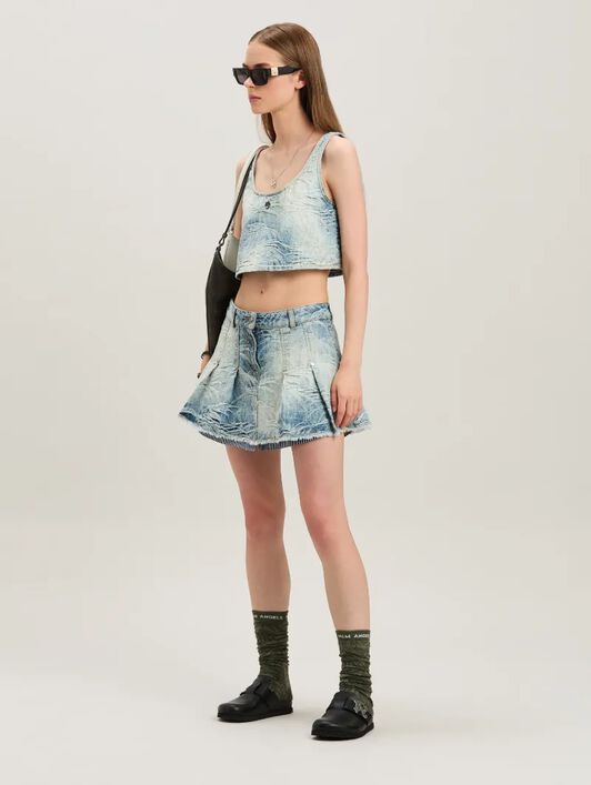 Palms jacquared denim miniskirt