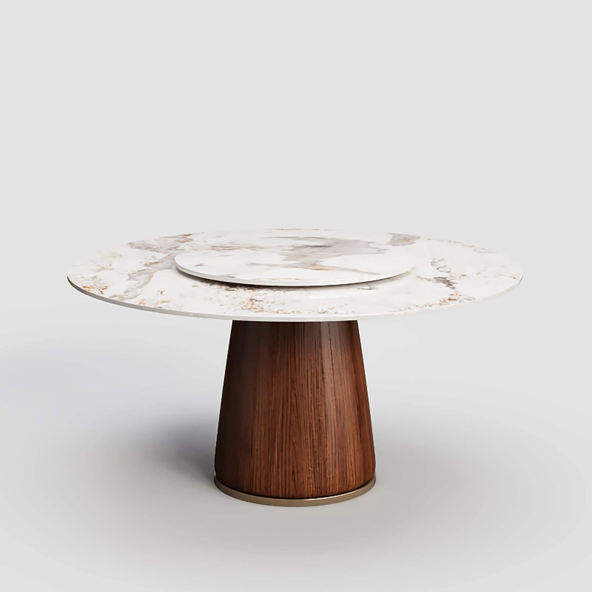 Nature Wood Walnut Stone Round Lazy Susan Dining Table
