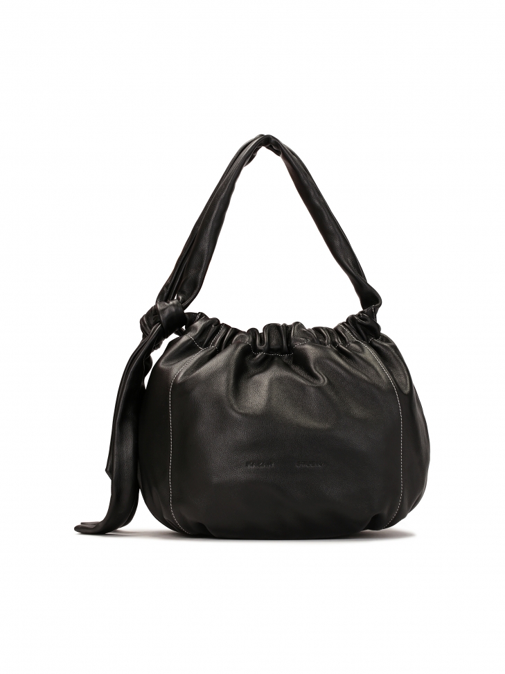 Black soft leather pouch bag