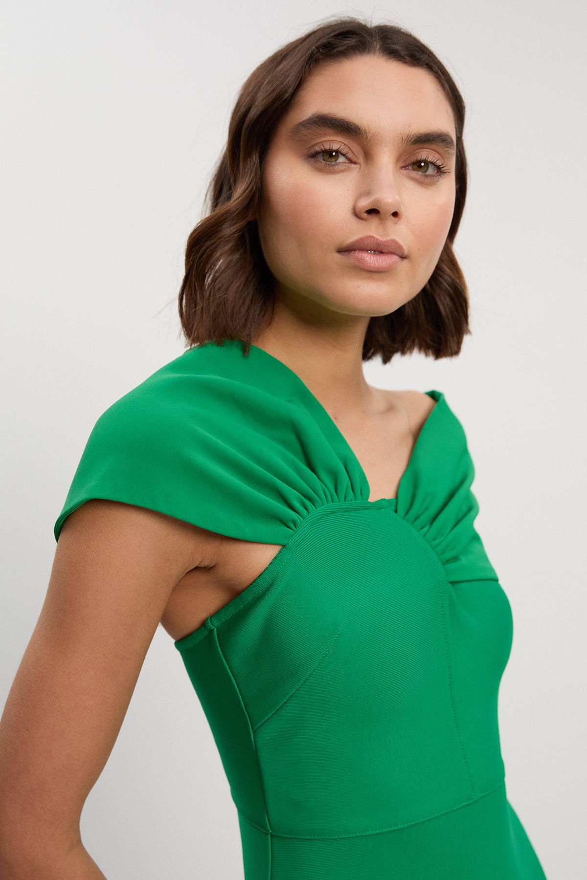 KarenMillen Figure Form Bandage Asymmetric Strap Knit Midi Dress