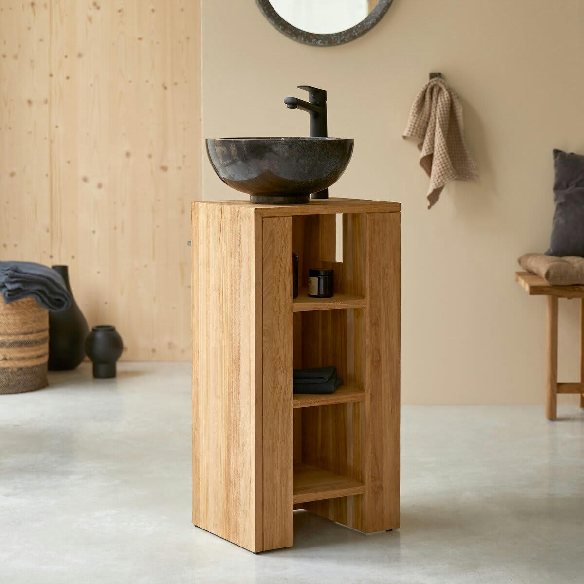 STELLE - Meuble sous vasque en teck massif gauche