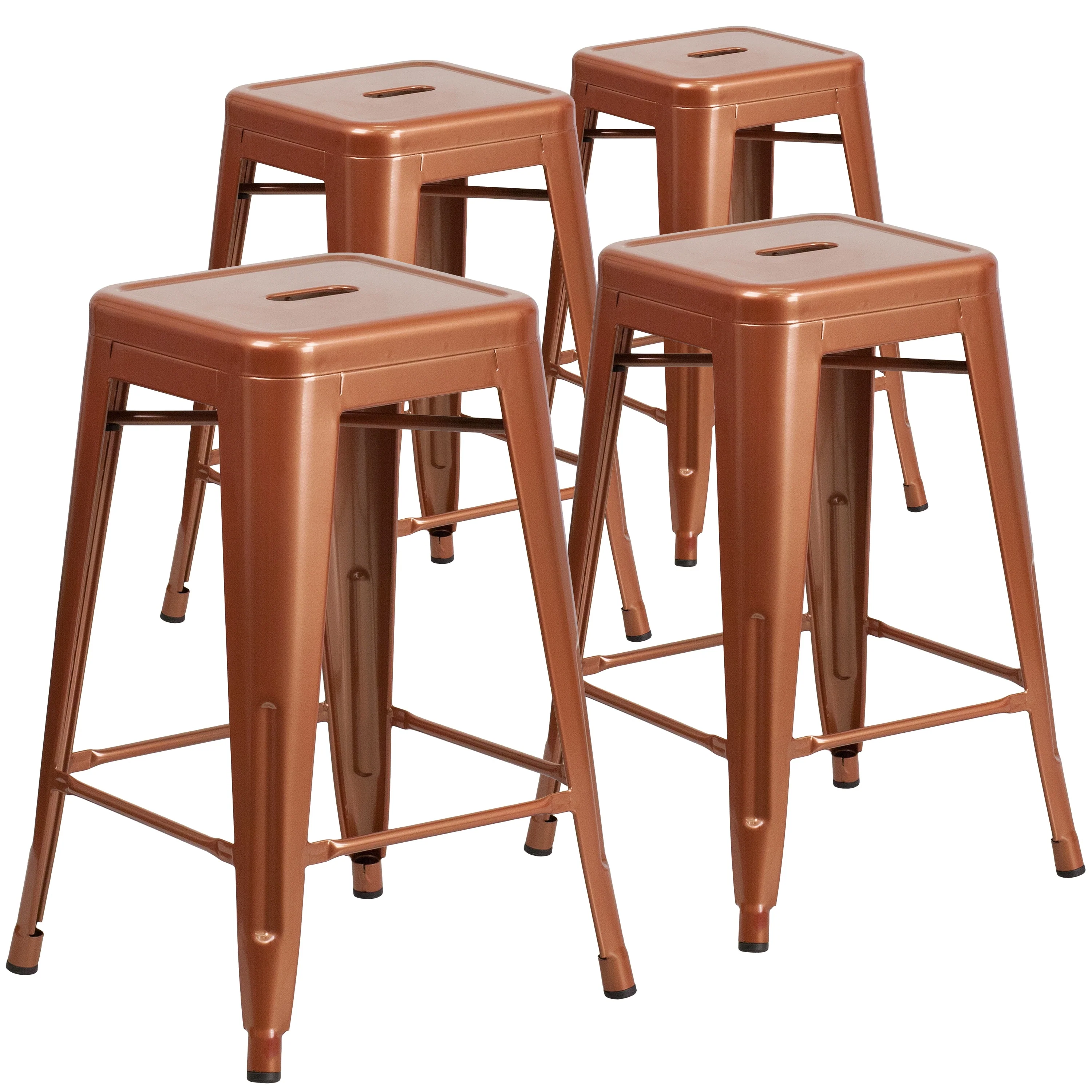 4 Pack 24H Backless Metal Indoor-Outdoor Counter Height Stool w/Square Seat