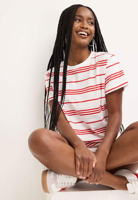 Womens Red Stripe Cotton T-Shirt