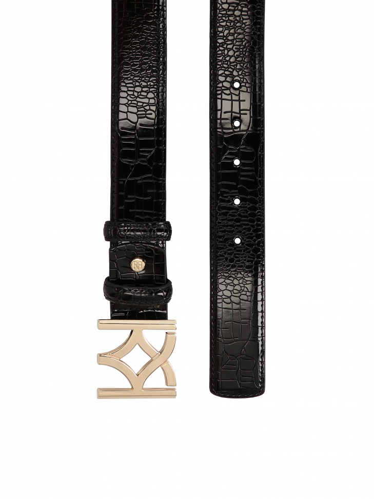 Ladies' black embossed leather belt