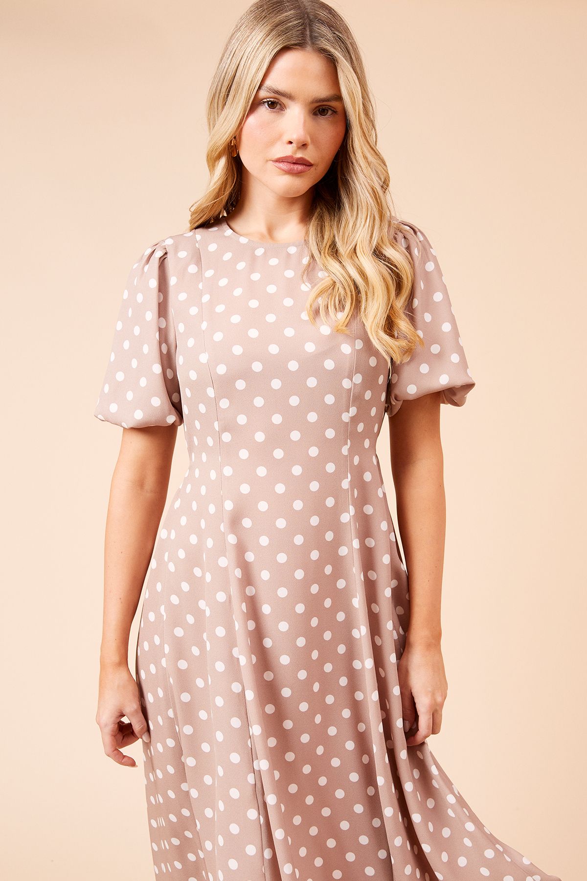 Dorothy Perkins Spot Seamed Body Puff Sleeve Midi Dress