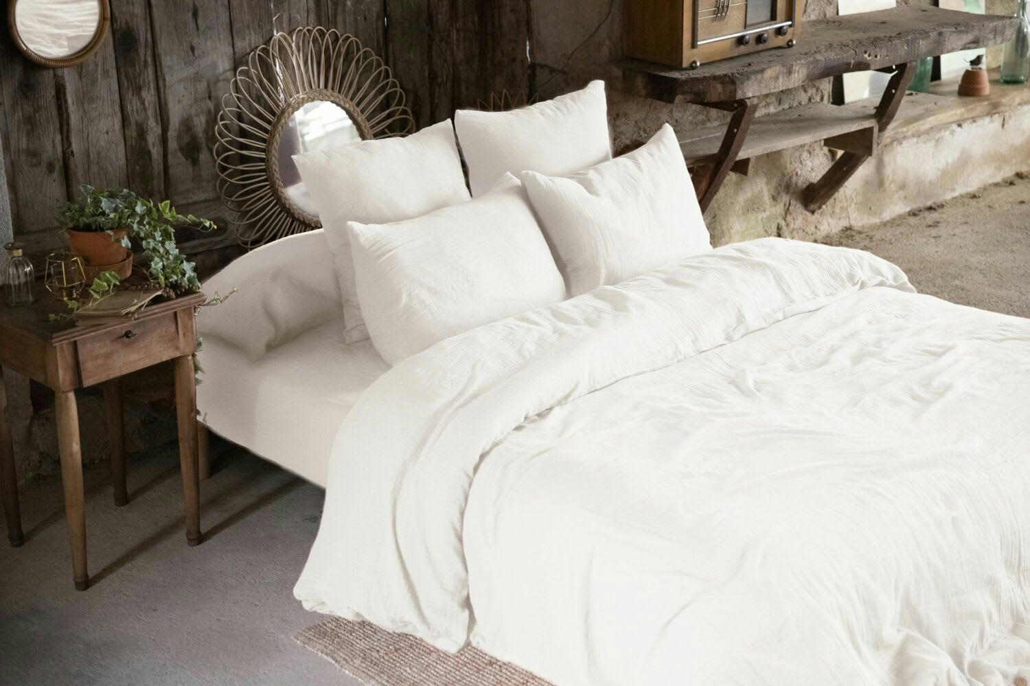 BLANC - Housse de couette gaze de coton blanc 200x200 cm