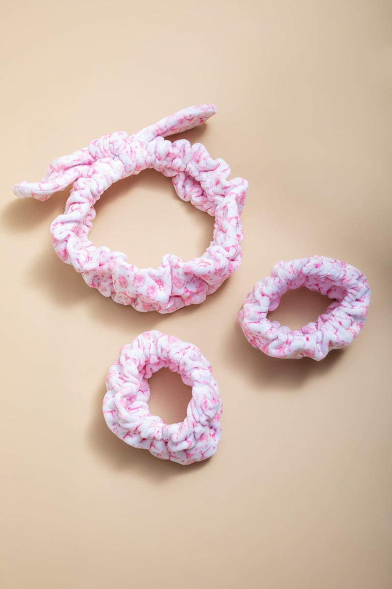 Pink Floral Print Spa Hair Set