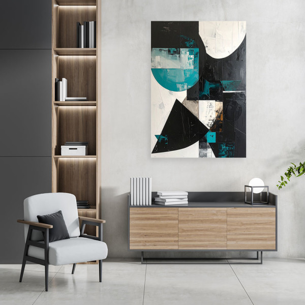 Obraz do salonu biura kuchni, Abstrakcyjne kształty turkusowy czarny 20x30