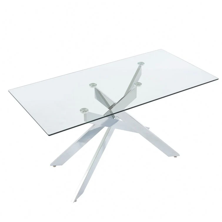 Glass Top Metal Base Dining Table