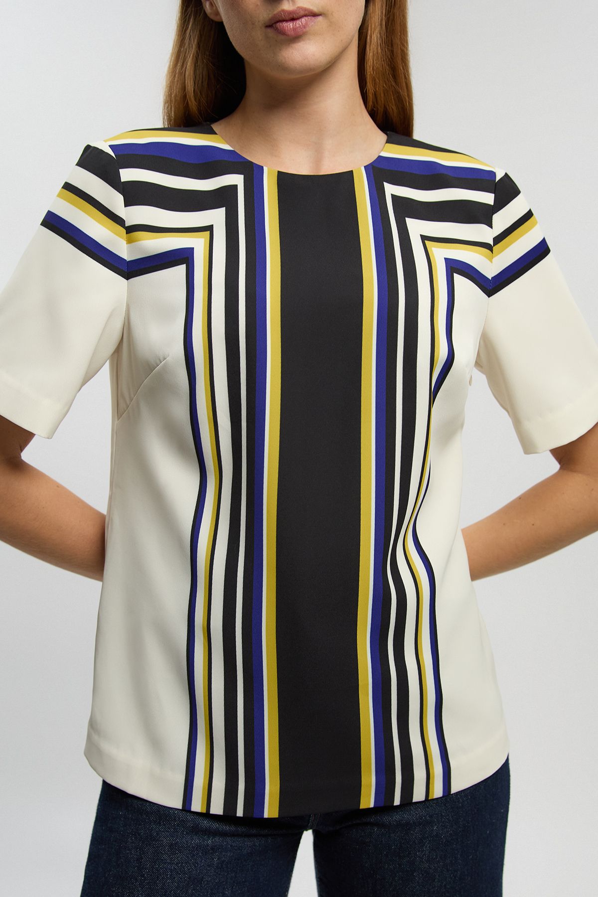 KarenMillen Contrast Stripe Twill Woven Angel Sleeve Blouse