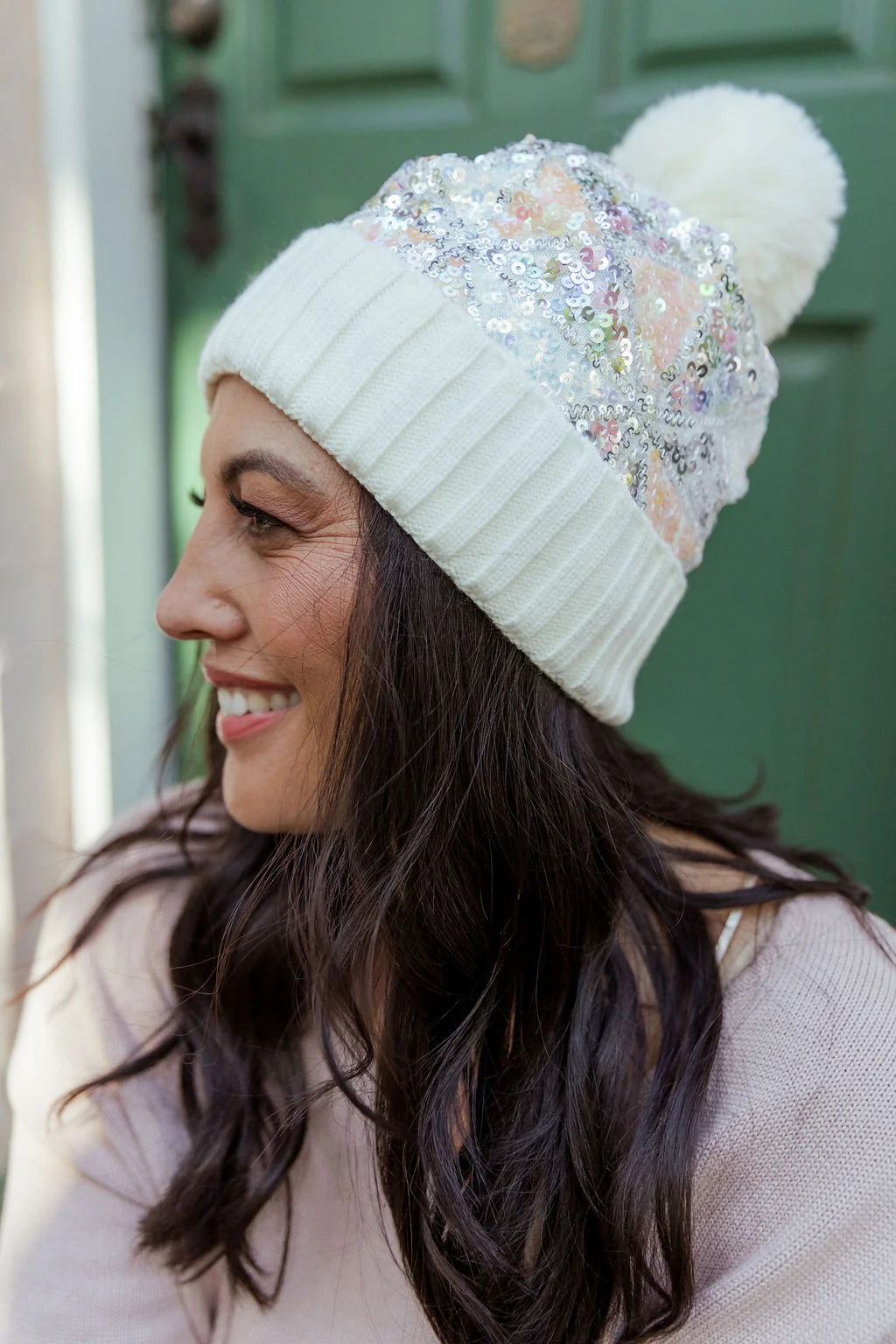 Embellished Beanie in Cream