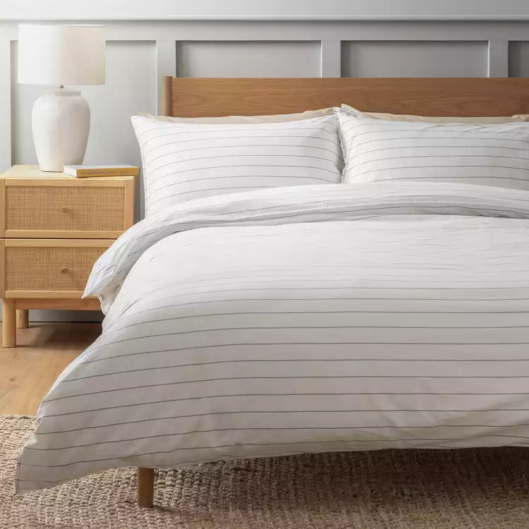 Habitat Cotton Washed Stripe White Bedding Set - Single
