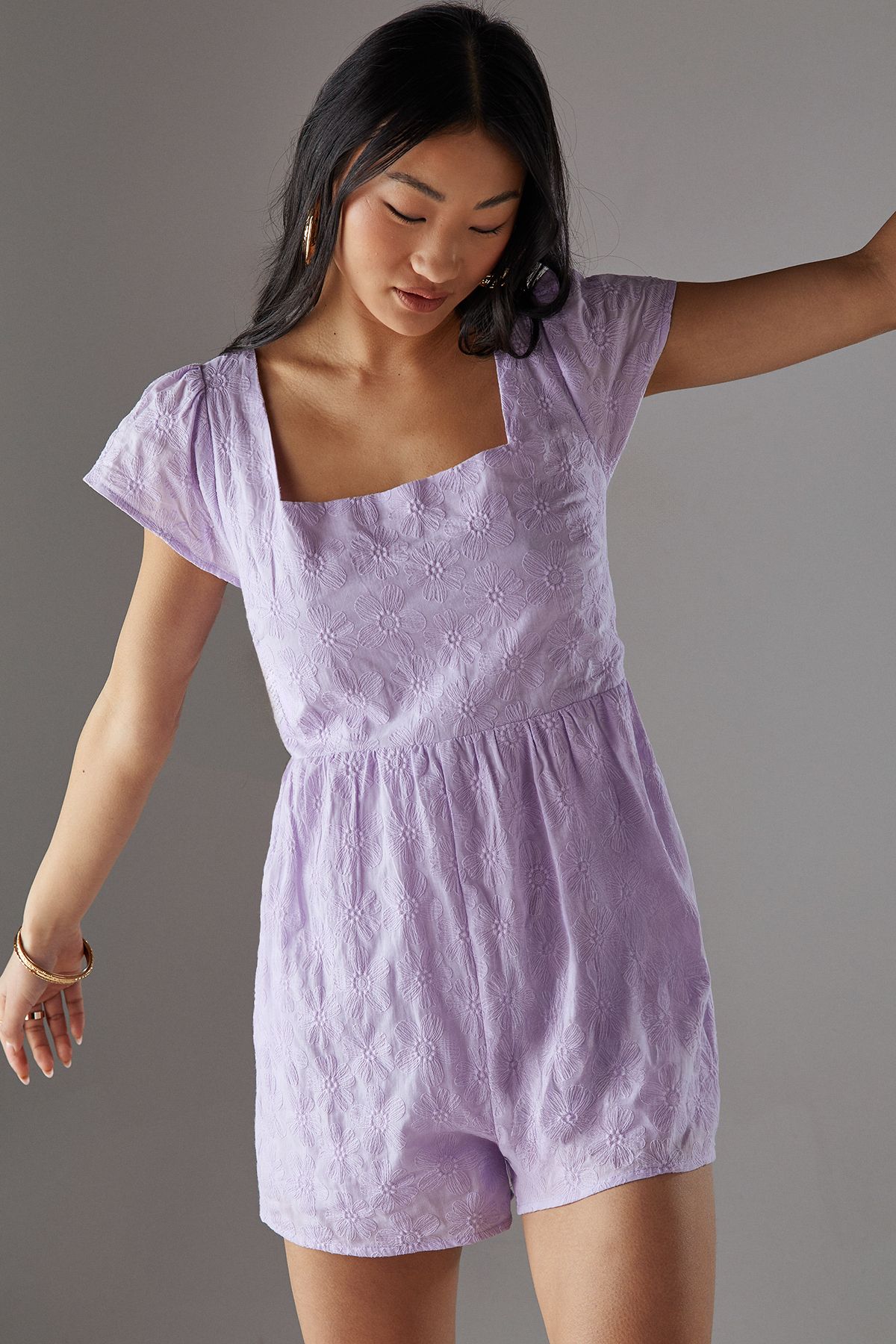 Warehouse Petite Floral Cotton Square Neck Babydoll Playsuit