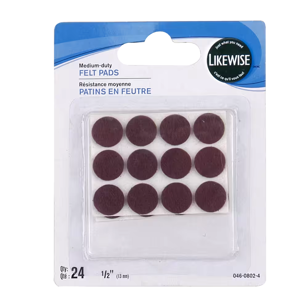 Likewise Self-Adhesive Medium Duty Felt Pads, WAll and Surface Protection, 1/2-in, Brown, 24-pc