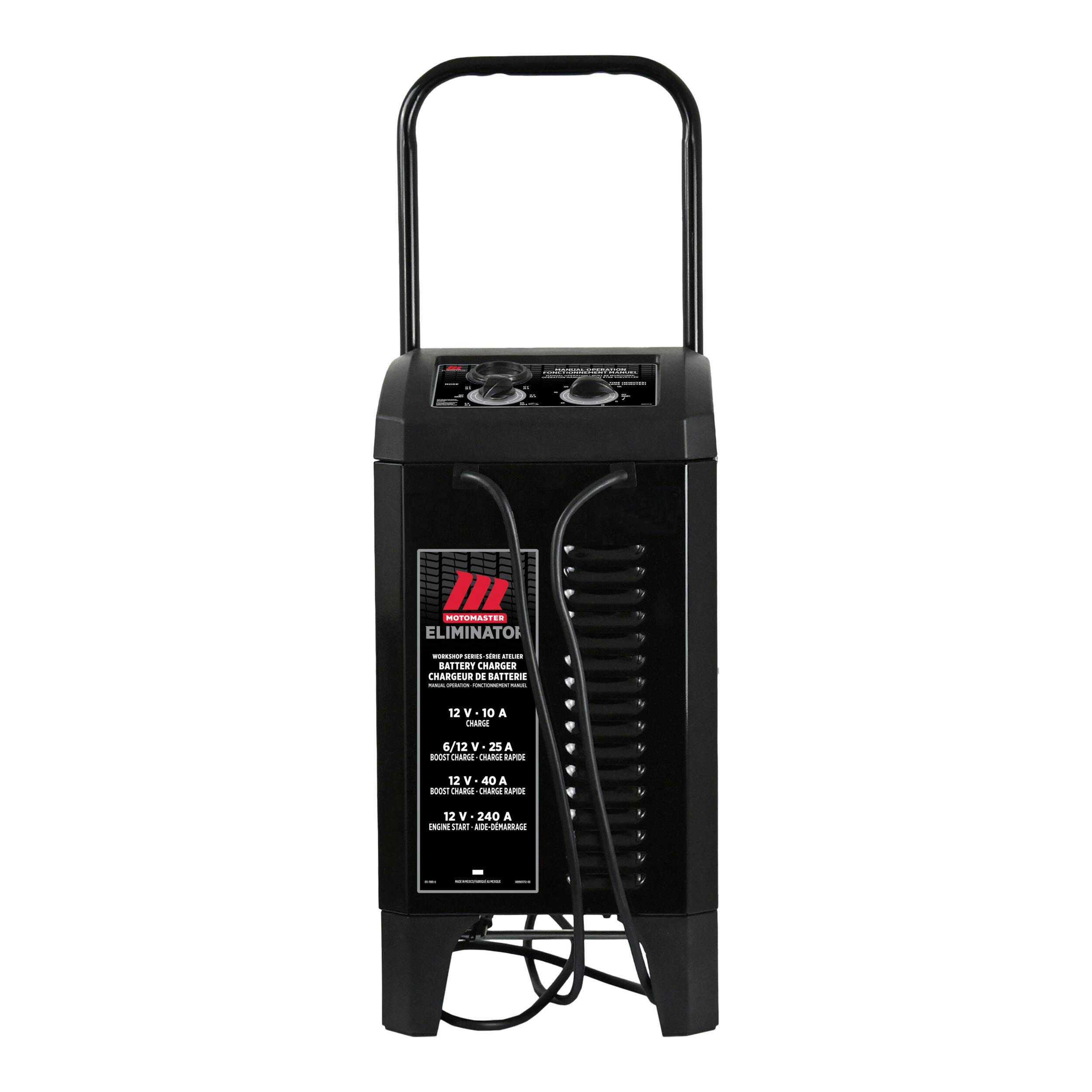 MotoMaster Eliminator Workshop Series Wheeled Battery Charger, Manually-Operated, 40/25/10-Amp, 6 & 12V, with 240-Amp Engine Start