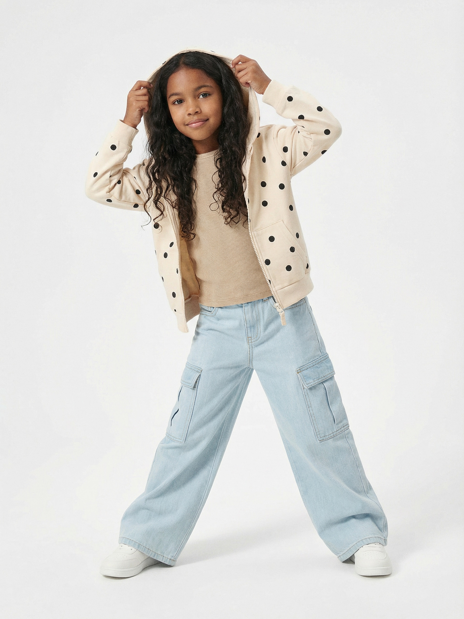 Jeansy cargo wide leg z efektem sprania