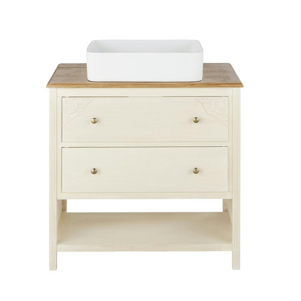 Aimée - Meuble vasque de salle de bains 2 tiroirs blanc cassé