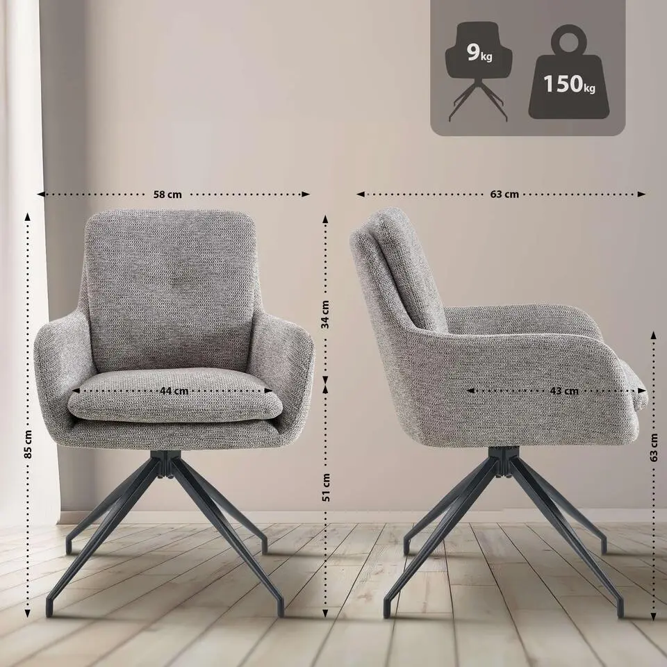 CLP Eetkamerstoel Pickett mat zwart Frame - Stof - taupe