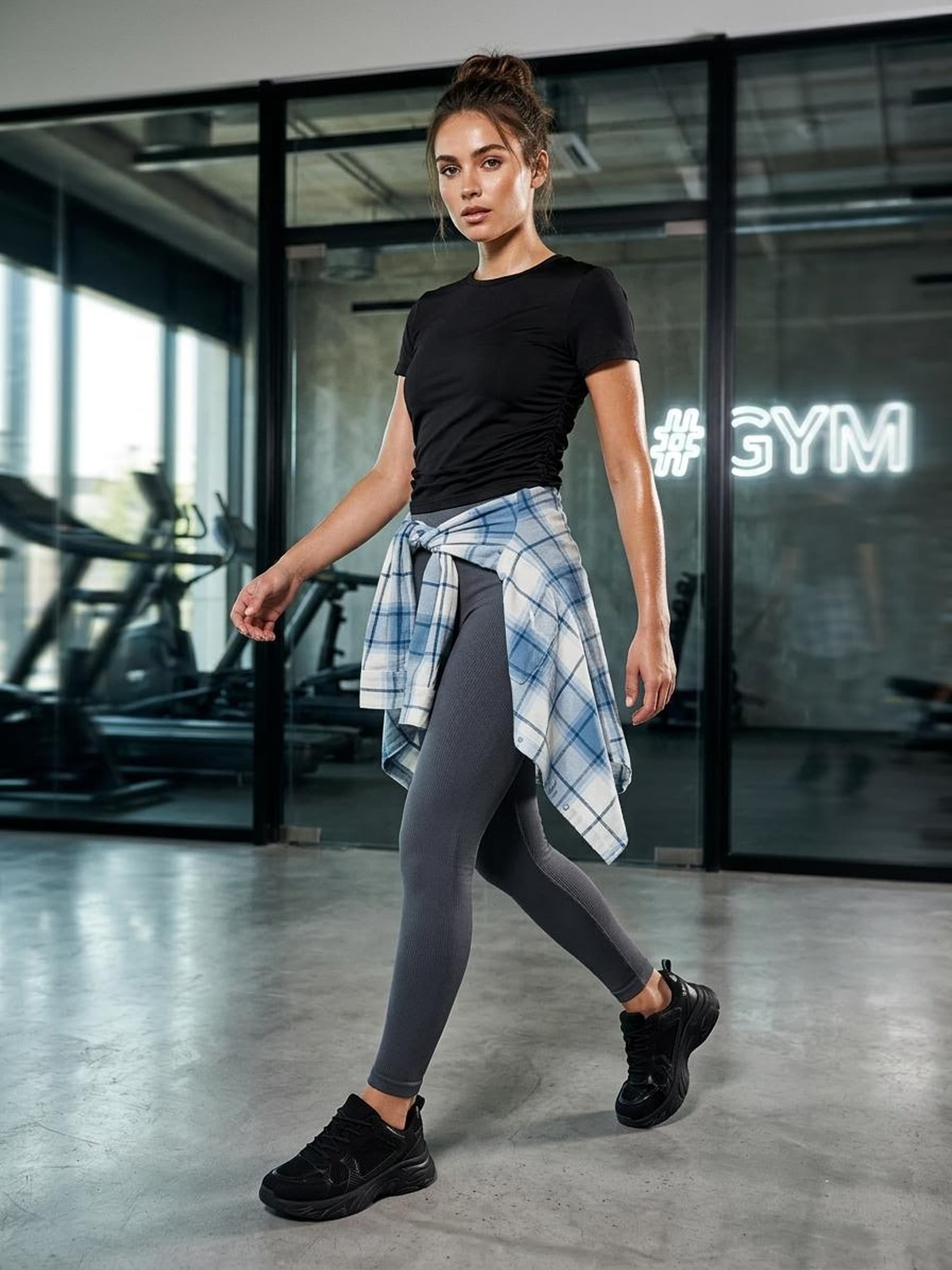 Prążkowane legginsy z wysokim stanem