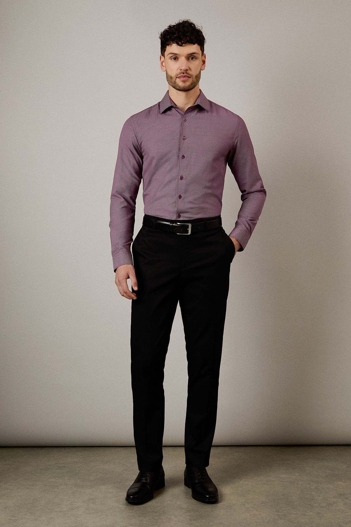 Burton Burgundy Textured Slim Fit Shirt