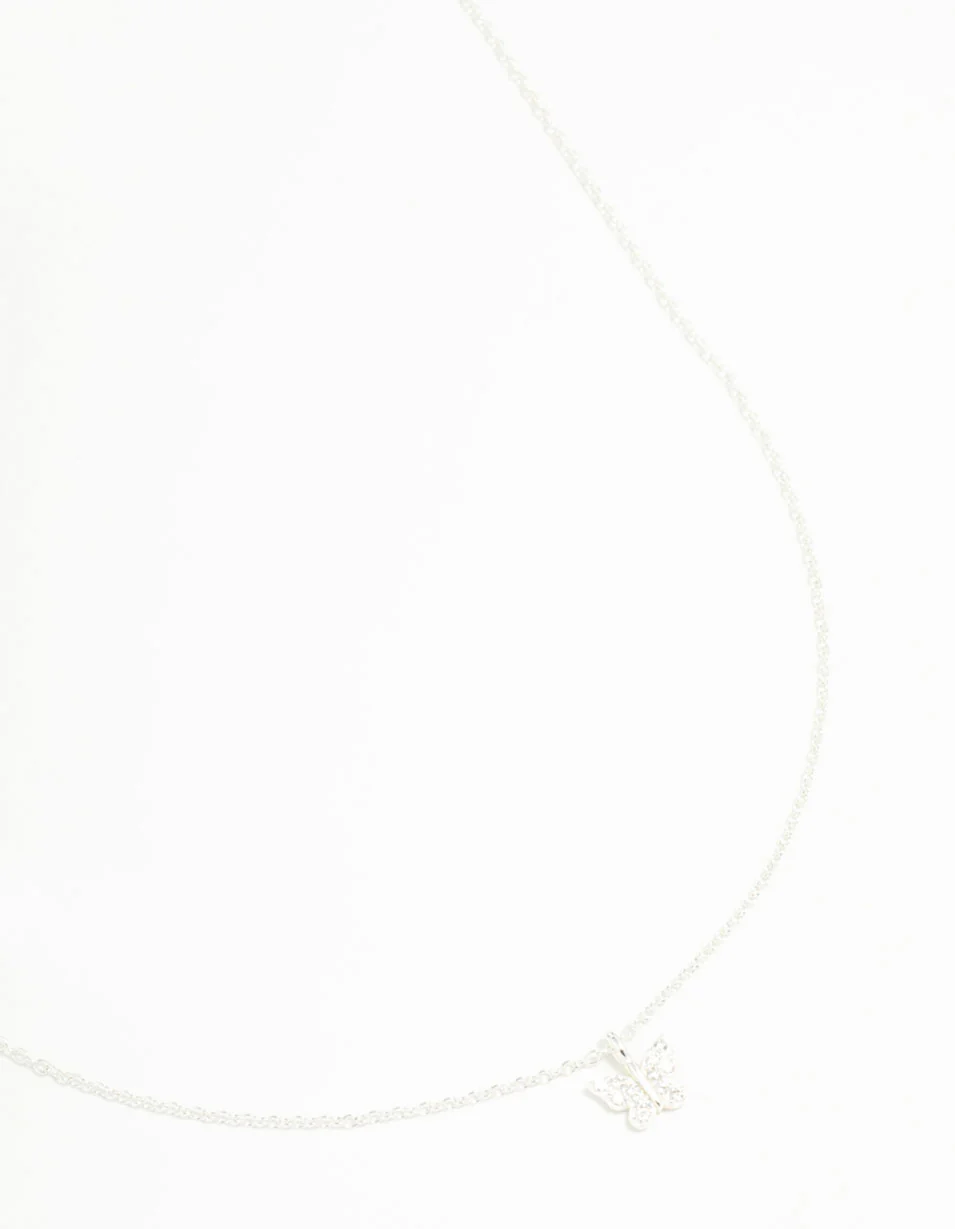 Sterling Silver Cubic Zirconia Mini Butterfly Necklace