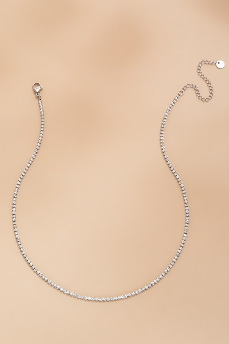 Iris Stainless Steel Silver Tennis Strand Necklace