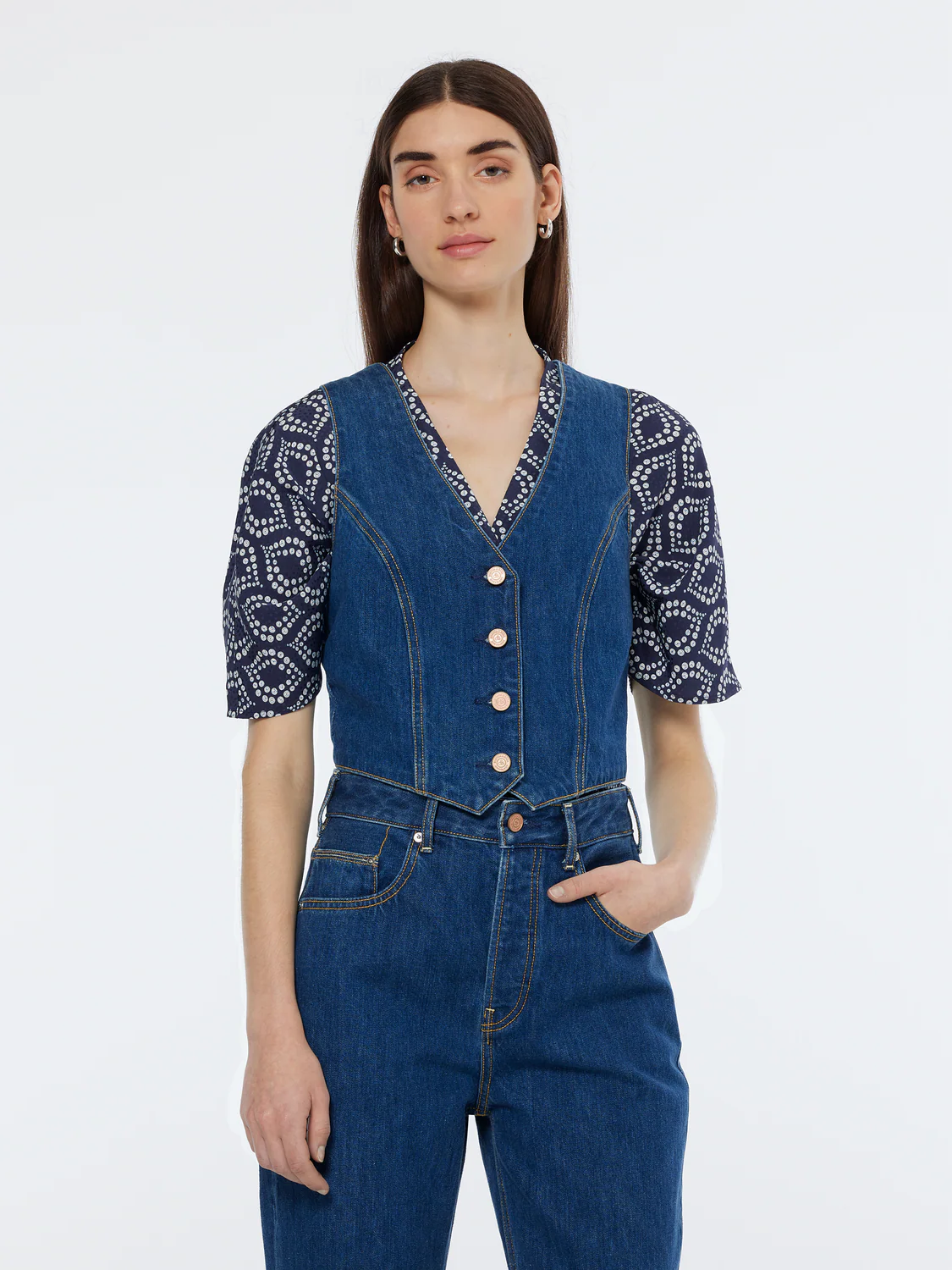 Fitted Denim Waistcoat Vest | City Fresh
