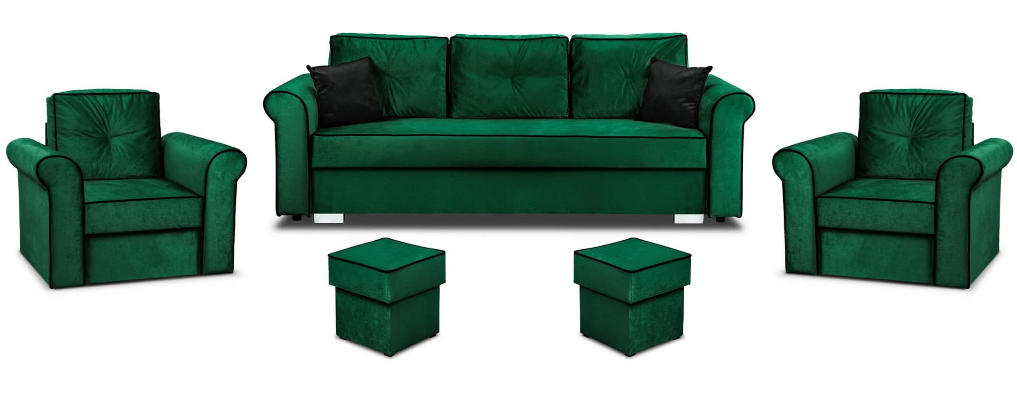 Zestaw Wypoczynkowy Merida Sofa   2x Fotel i Podnóżek Zieleń
