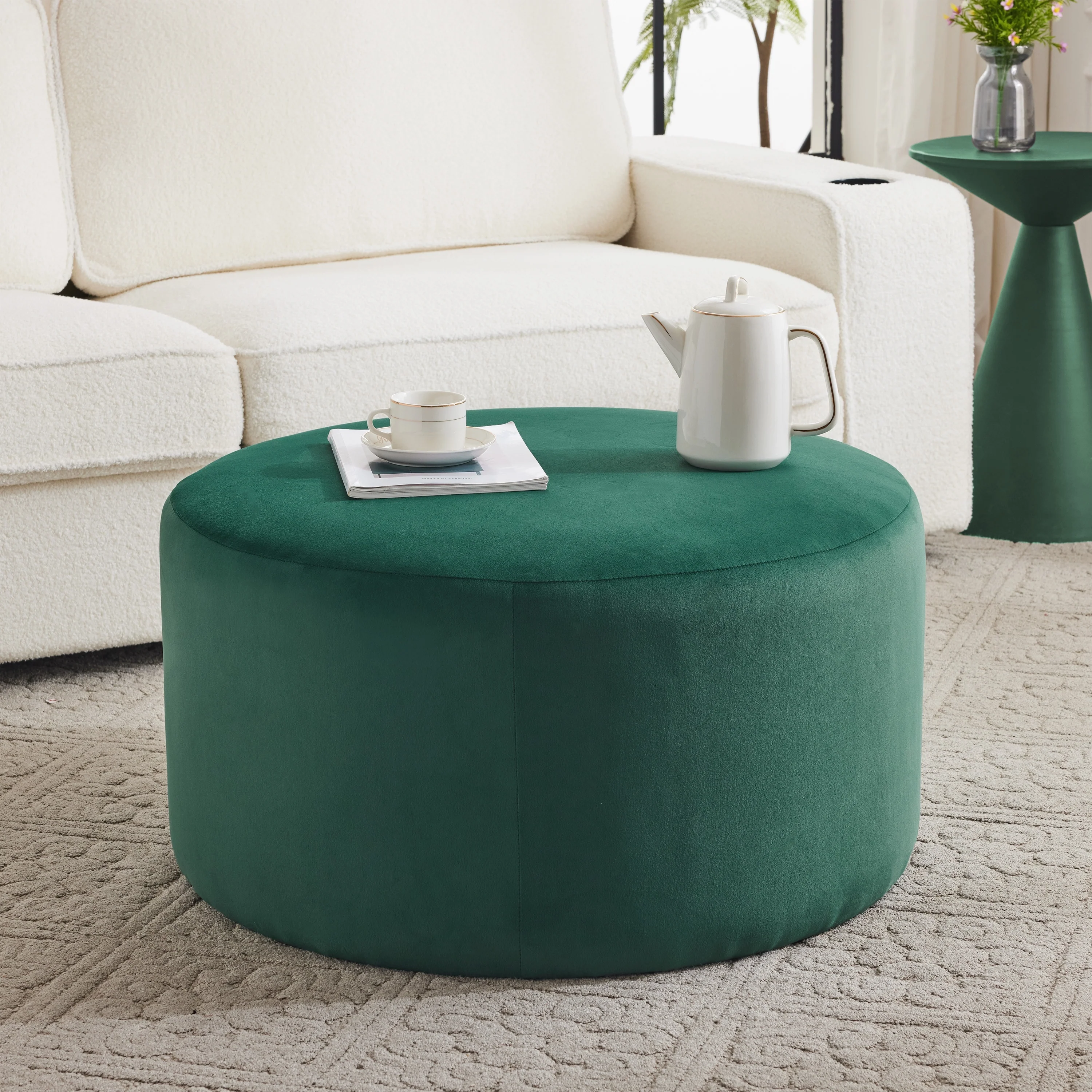 Olias Velvet Upholstered Round Ottoman by Christopher Knight Home