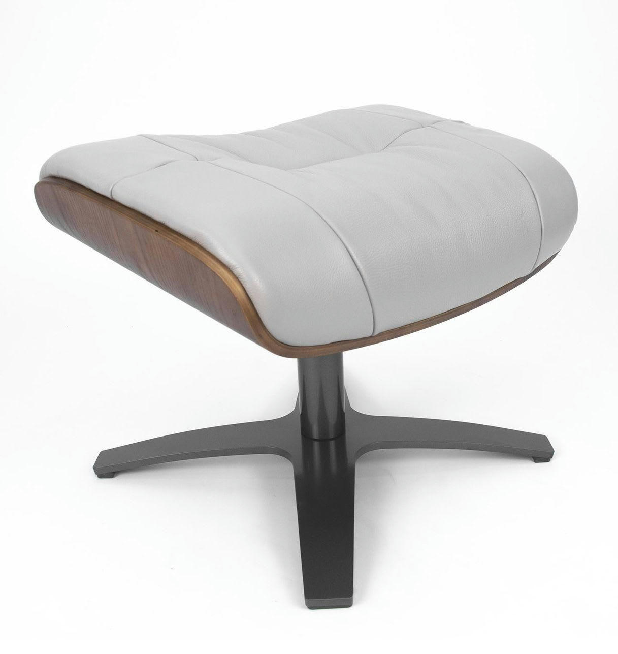 VÉGA - Pouf en Cuir et Chêne Naturel - Cuir Gris