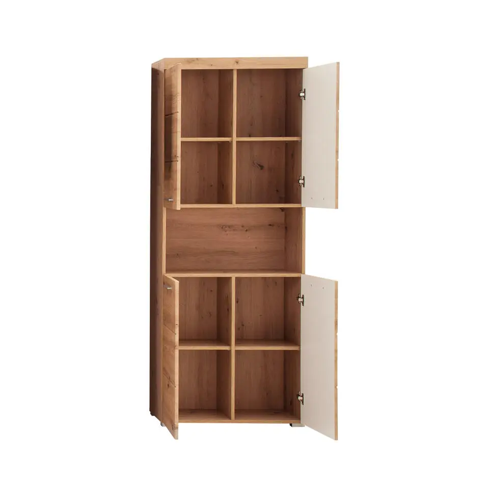 Hioshop AmandaMando kolomkast 4 deuren- 1 open vak eiken decor