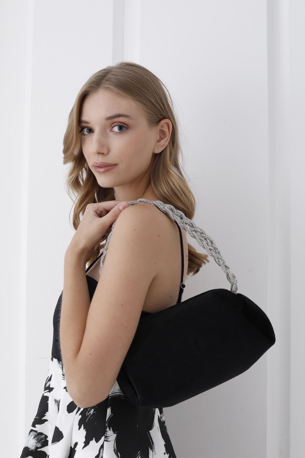 Belissh Chunky Braided Diamante Strap Shoulder Bag