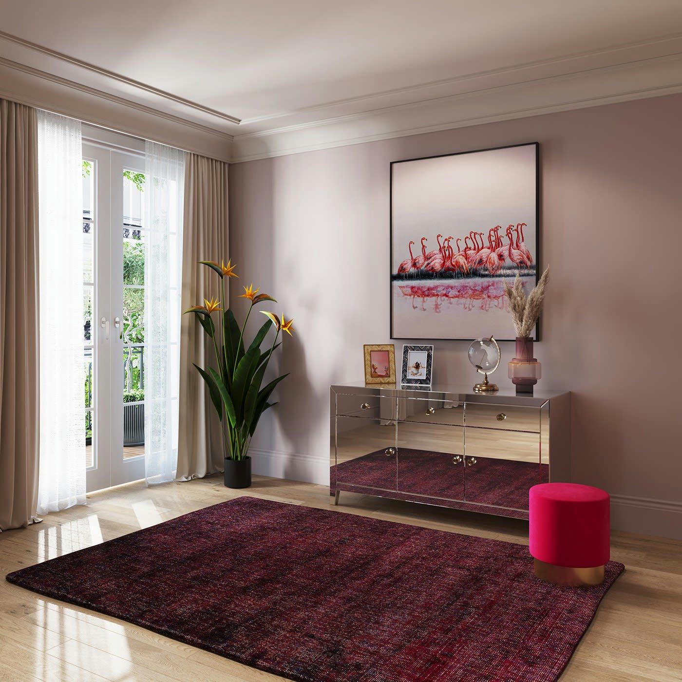 LUXURY CHAMPAGNE - Buffet 3 portes 3 tiroirs en verre miroir