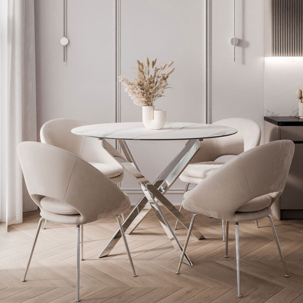 Stół BEIRA II 90 cm chrom/calacatta