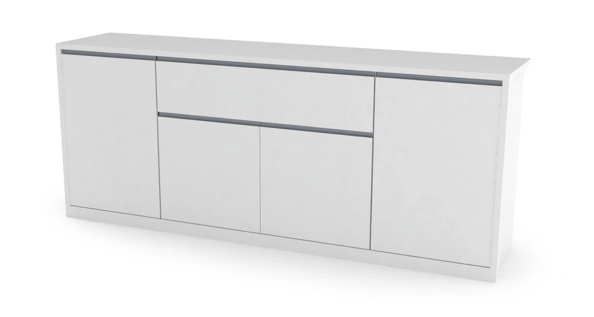 GIULIO - Buffet avec 4 portes effet bois blanc brillant 210x45h85 cm