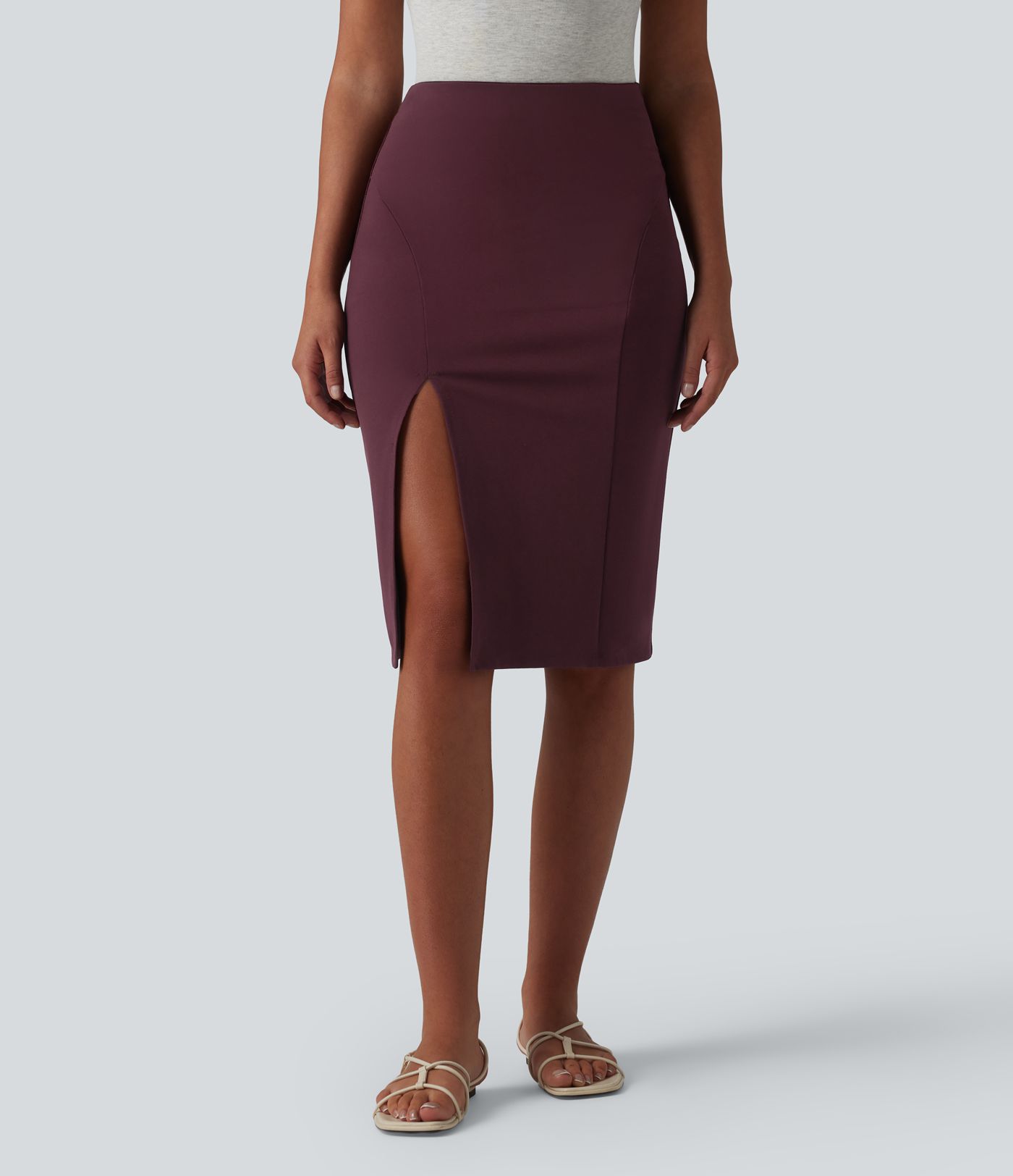 Jupe casual moulante taille haute longueur genou