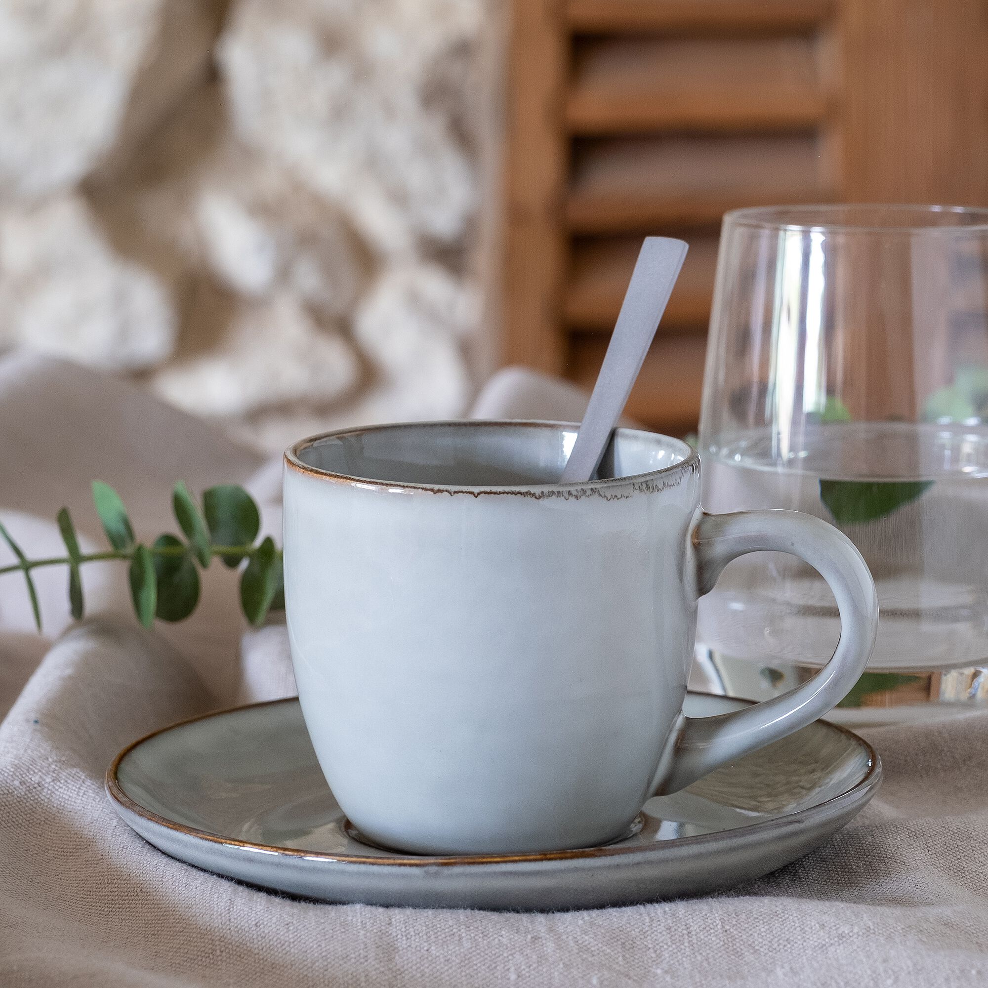 ADAM - Tasse et soucoupe petit-déjeuner en grès 22cl - vert