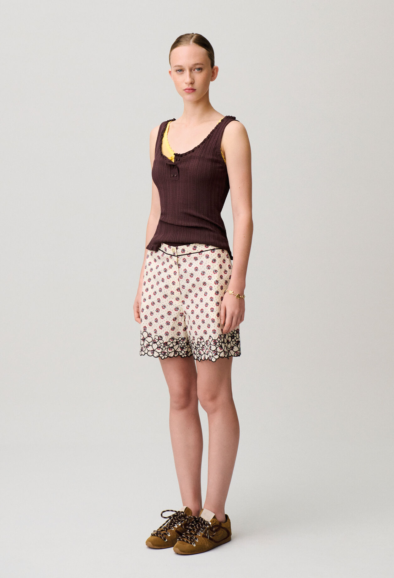 Short popeline broderie fleur