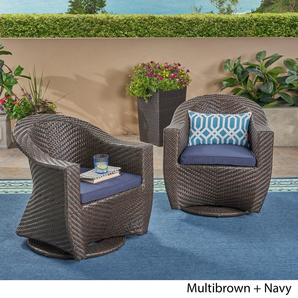Larchmont Outdoor Wicker Swivel Chair (Set of 2) by Christopher Knight Home