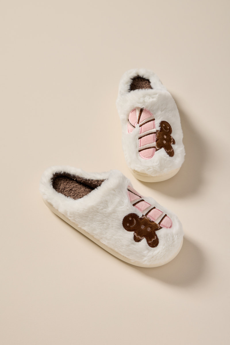 Gingerbread Candycane Fuzzy Slippers