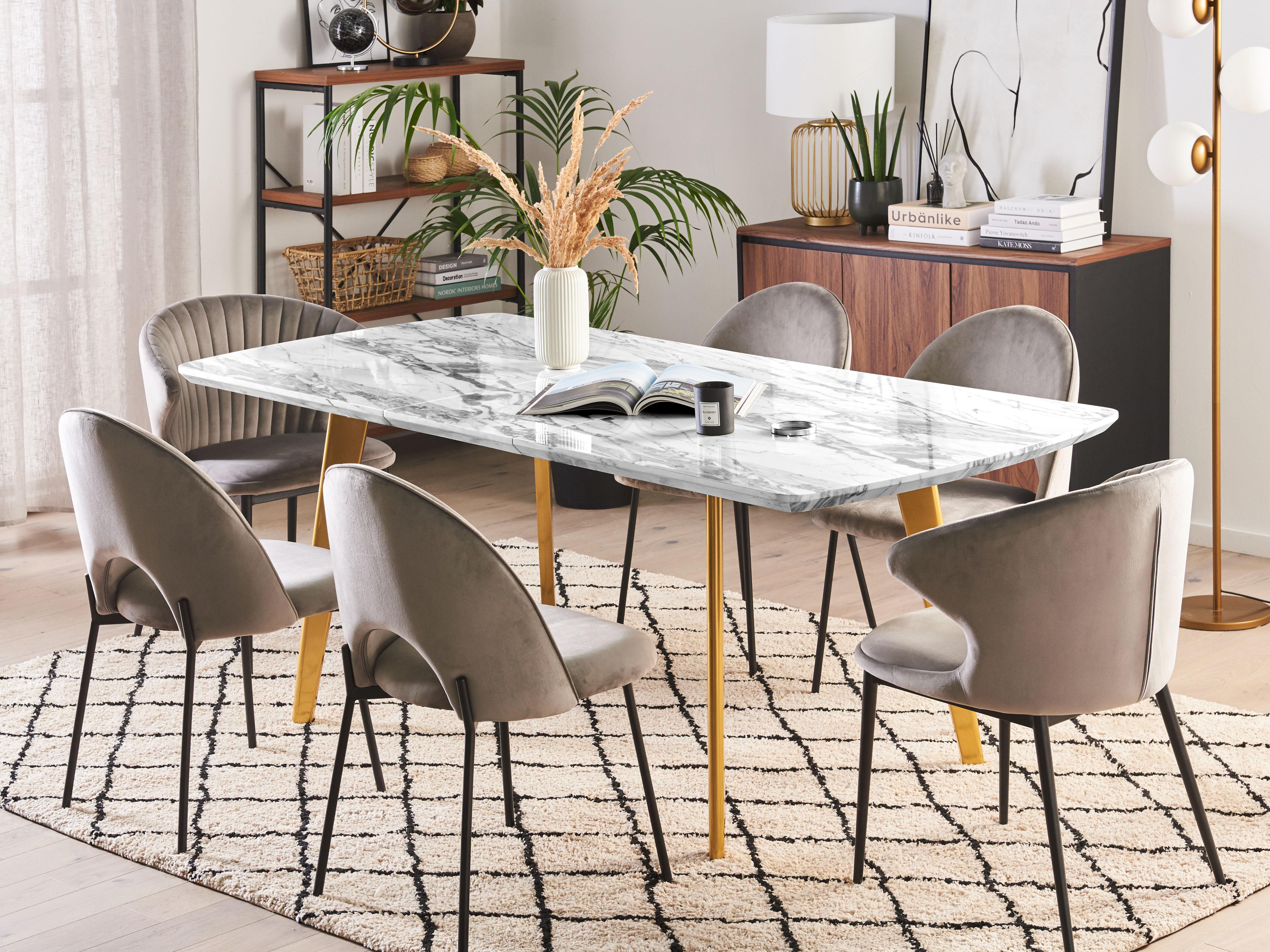 Extending Dining Table MOSBY Marble/ Gold 160/200 cm 90 cm
