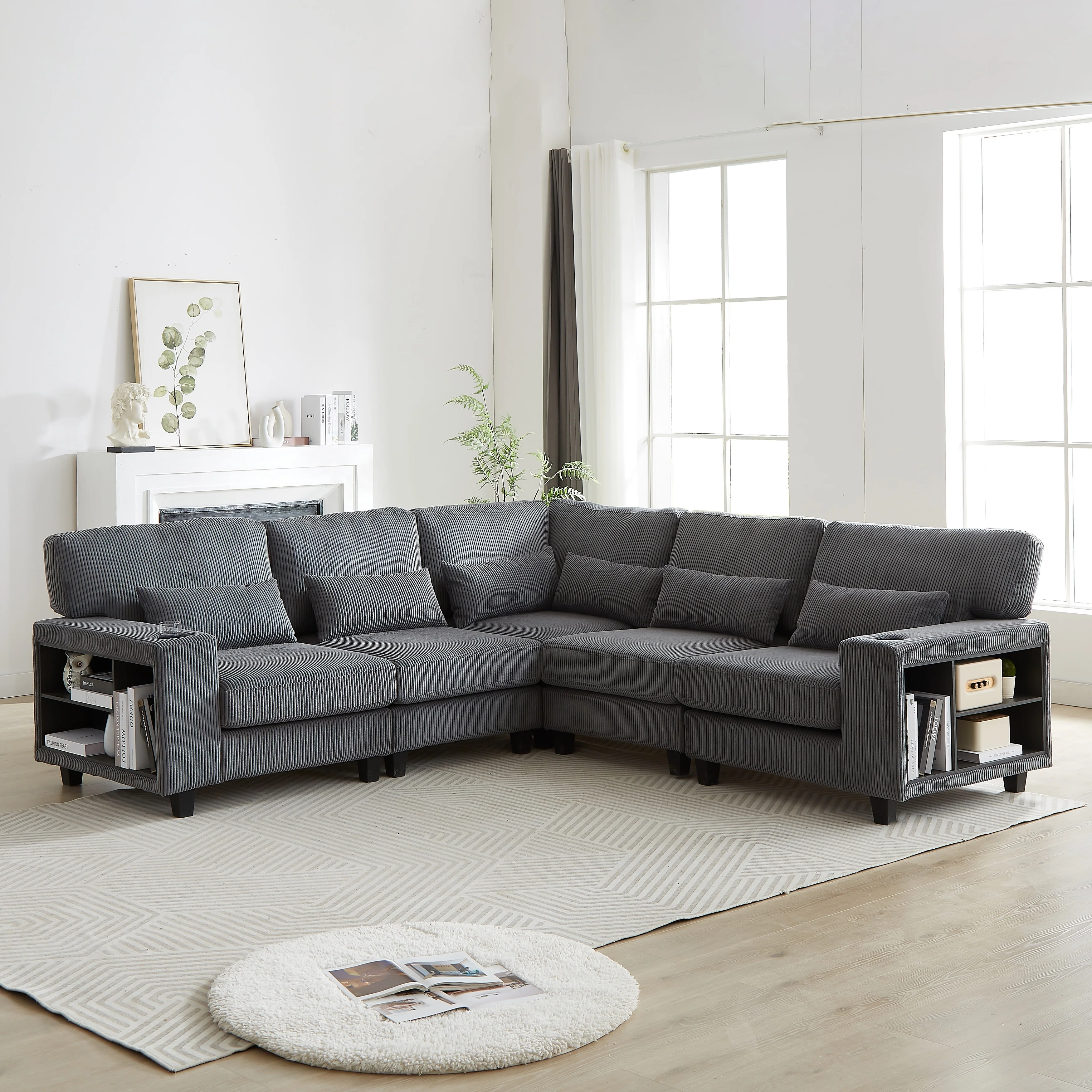 102.75 Corduroy L-Shaped Modular Sectional Sofa with Storage