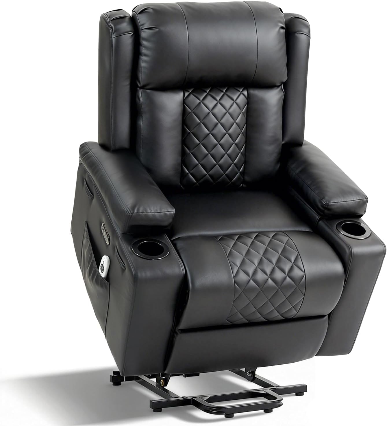 Power Lift Recliner Chair for Elderly with Vibration Massage and Lumbar Heating, Electric PU Leather Single Sofa with Cup Holders and USB & Type C Ports for Living Room, Black