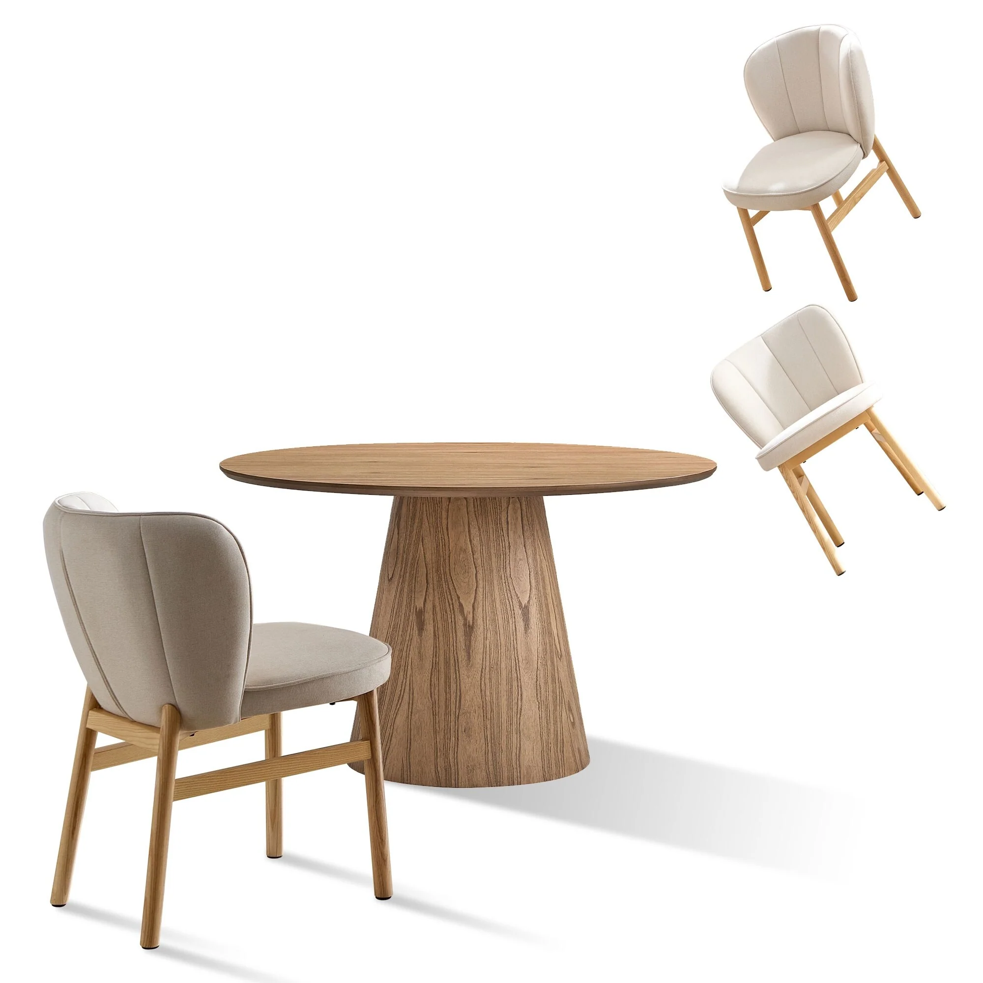 (Only Table)47.24 Round Modern Style MDF Wood Dining Table, Stylish Leisure Desk with Sturdy Cylindrical Base - Natural Ash