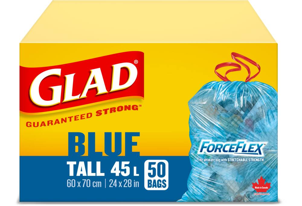 Glad Tall ForceFlex Drawstring Recycling Bags, 50-pk, Blue, 45-L