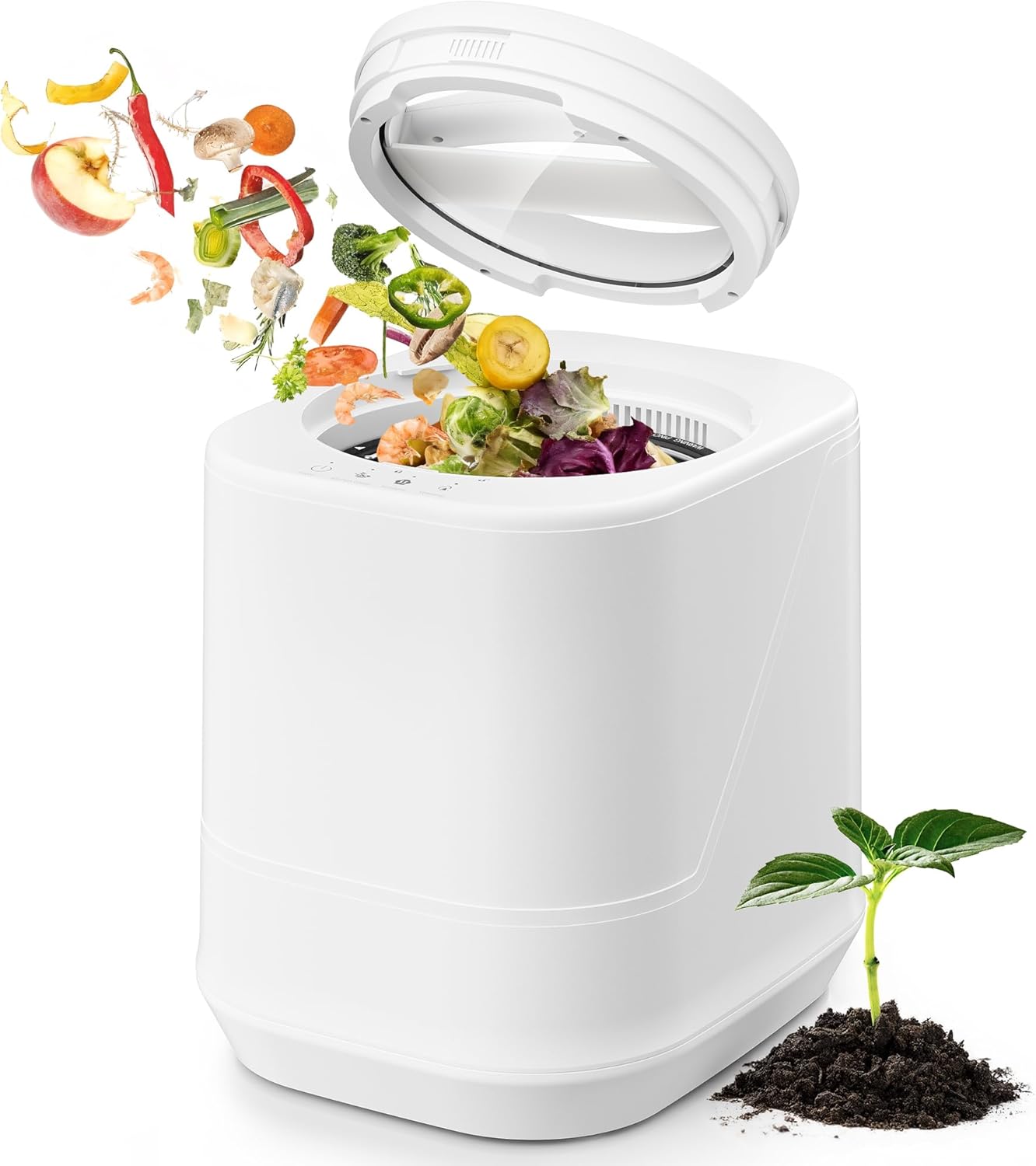 Electric Composter for Kitchen, 4L Countertop Compost Bin with Auto-Cleaning, Smart Home Indoor Food Waste Disposer Machine, Odorless for Kitchen, Low Noise, Transforms Waste in 3-8 Hours(White)