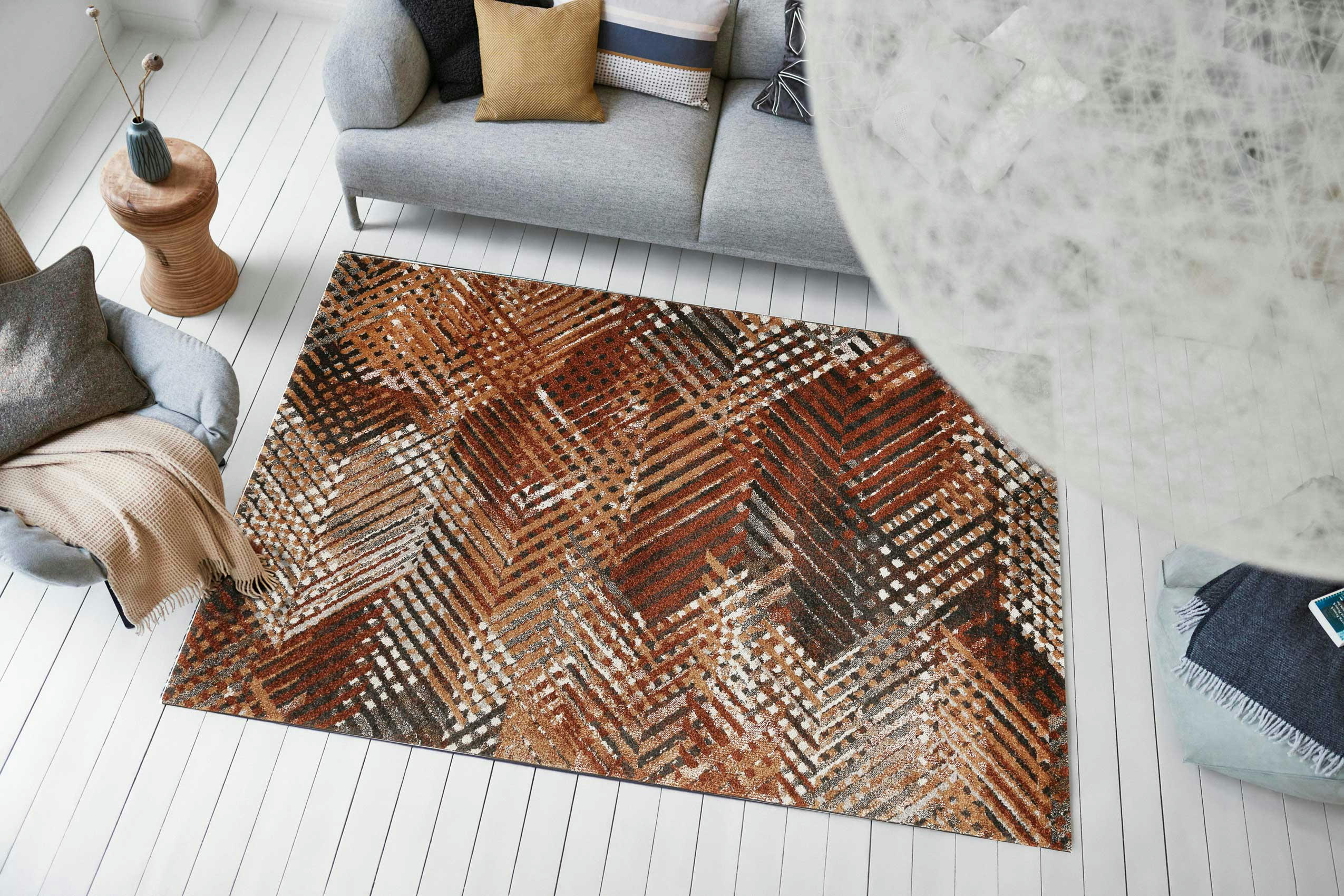 VARIO - Tapis plat graphique design tons de brique 120x170