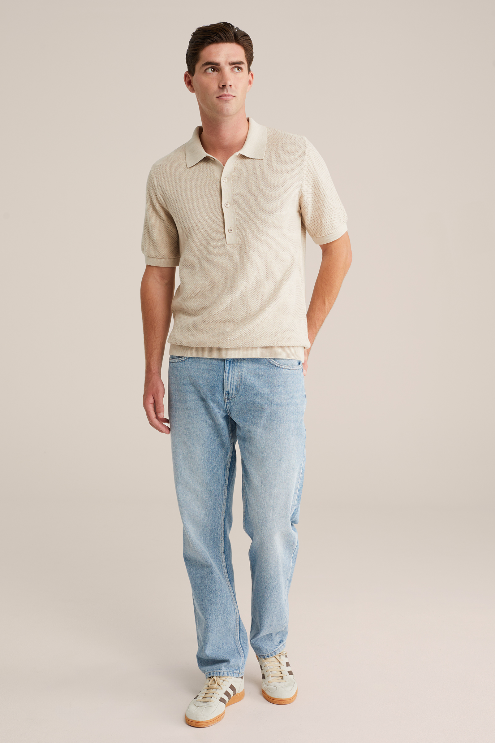 Heren regular fit fijngebreide polo